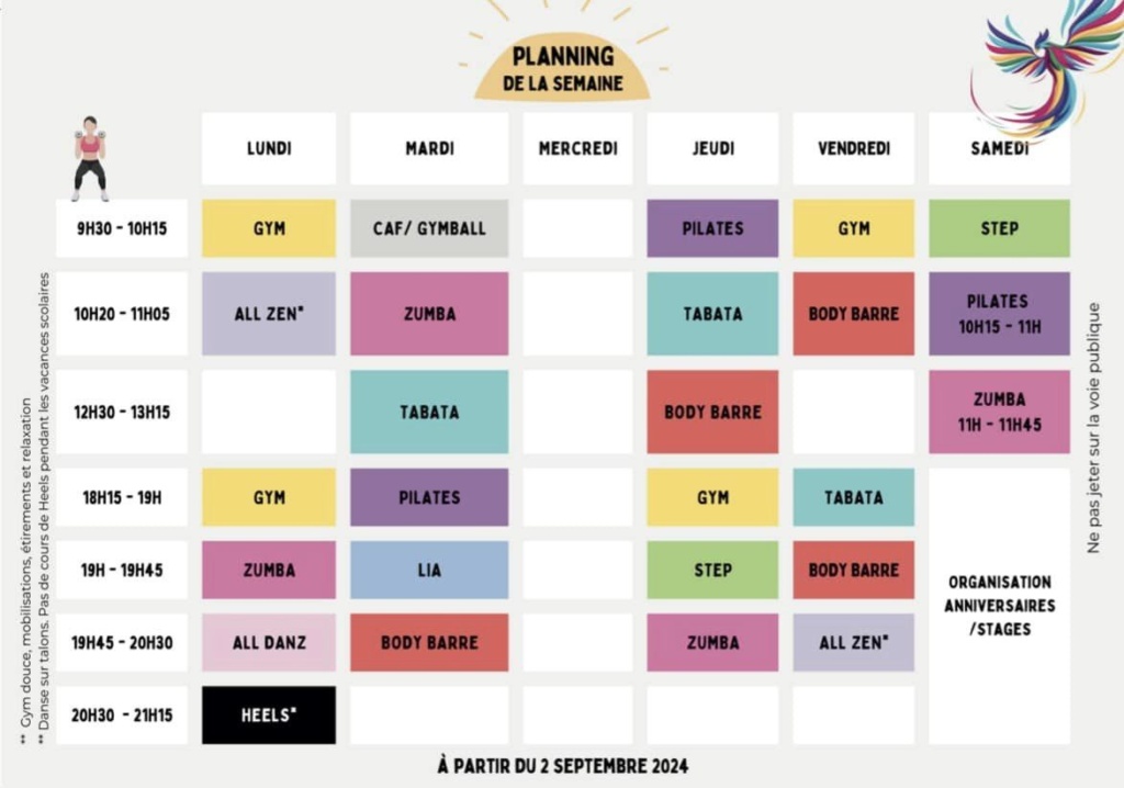 Horaires des cours Viva Santé Motion 2024 - 2025